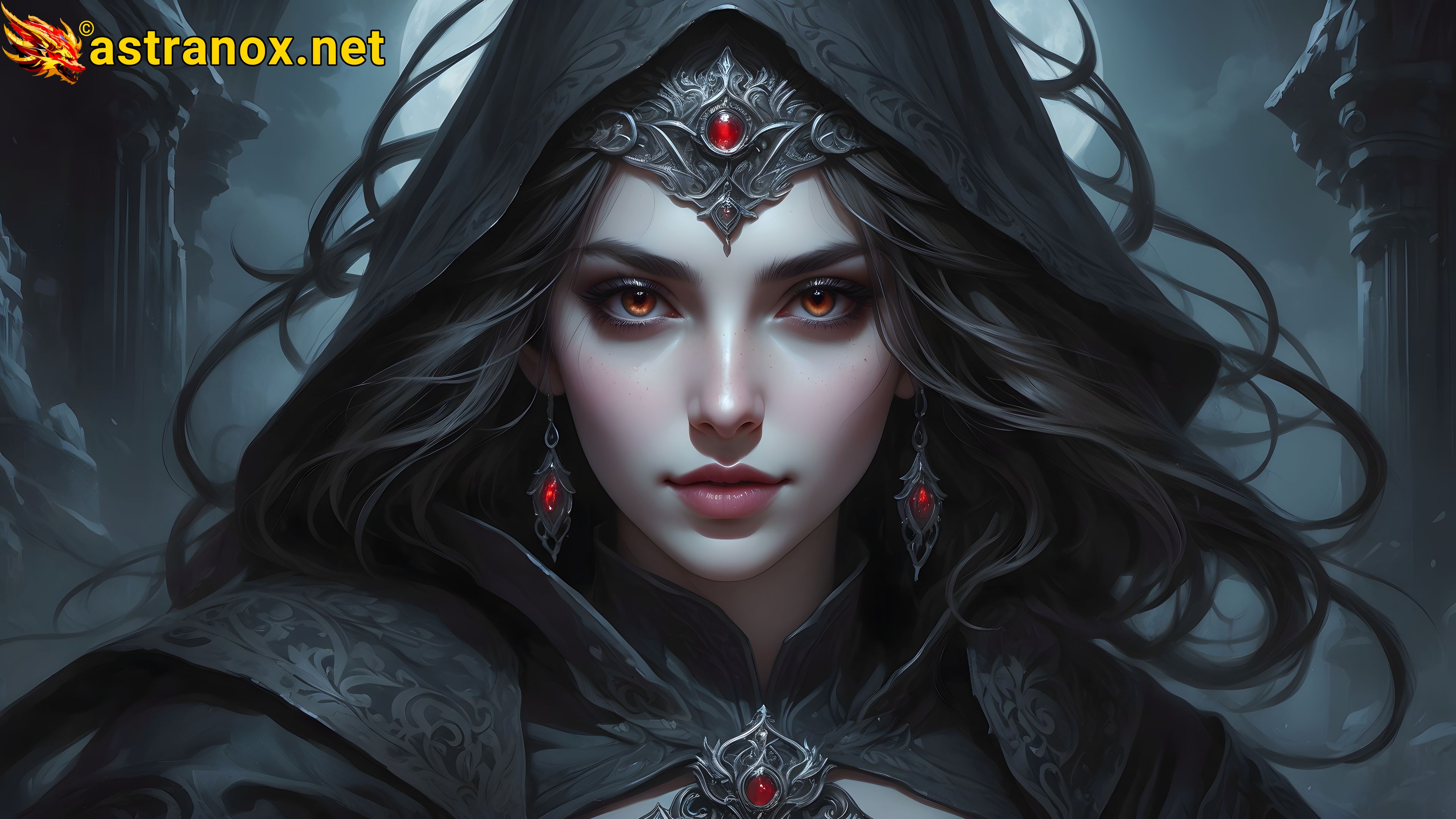 Female necromancer commanding the undead on the Ghastly Graveyard Plateau, a chilling 4K wallpaper. Astranox